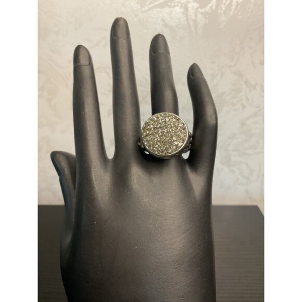 Silver Toned Stretch Ring With Sparkling Crystal Cluster Centerpiece Adjustable